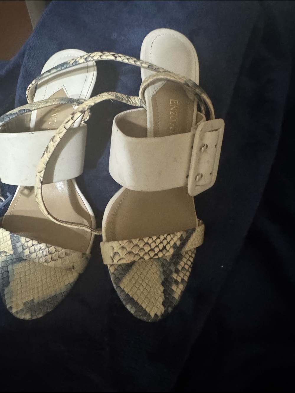 Enzo Angiolini Beige Snake-Print Strap Sandals